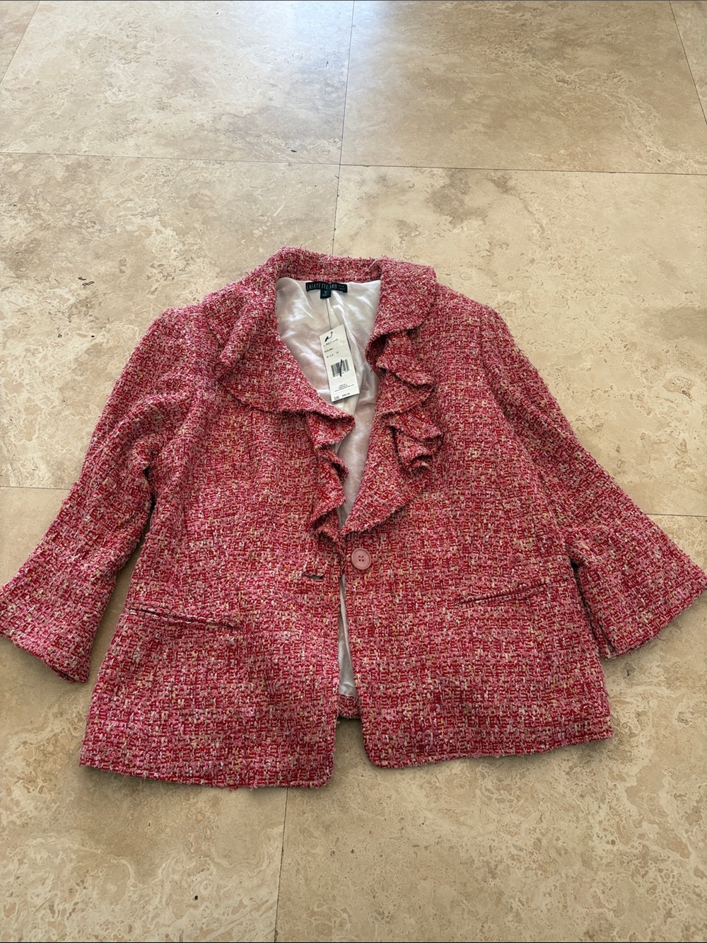 Lafayette 148 New York Pink Bouclé Ruffle-Trim Blazer